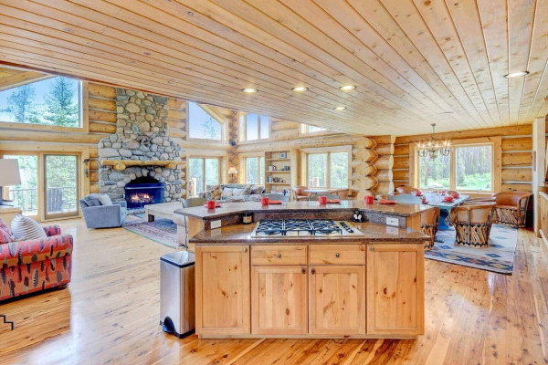 Kitchen island and range.
